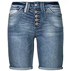 Sublevel Shorts Sublevel Damen Denim Bermuda Chino Stretch Shorts mit Aufschlag Bequeme Kurze Hose im Used Look