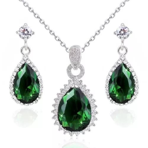 Crystalline Azuria Schmuck Crystalline Azuria Damen Kostüm Schmuck-Set Hochzeit Schmuck-Set mit Tropfenfürm Halskette und Ohrringe Zirkonia Kristalle Brautjungfer Schmuck