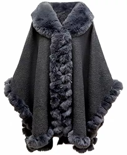 Gragengs Strickjacken Gragengs Damen Faux Kaninchen Pelz Cardigan Mantel Poncho Winter Lose Cape Warme Schal Wrap