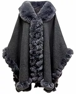 Gragengs Strickjacken Gragengs Damen Faux Kaninchen Pelz Cardigan Mantel Poncho Winter Lose Cape Warme Schal Wrap