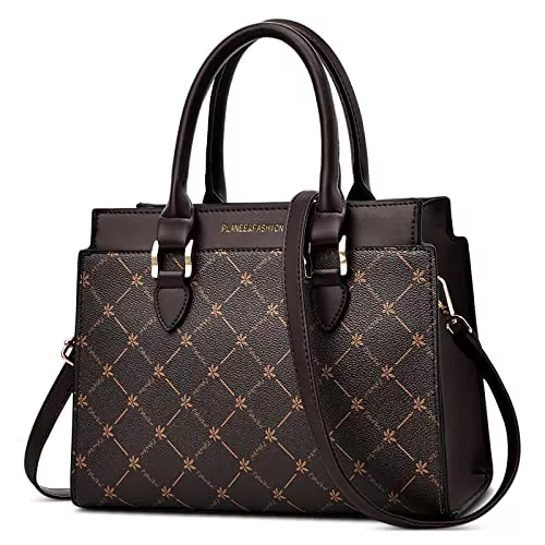 DORRISO Taschen & Rucksäcke DORRISO Damen Handtasche Mode Gittermuster Design Schultertasche Umhängetasche Casual Reise Handtasche PU Leder Top Griff Tasche für Frauen