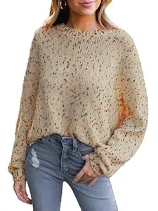 CUPSHE Pullover & Strickmode CUPSHE Damen Strickpullover Rundhals Langarm Regenbogen Bunte Melierte Optik Feinstrick Pulli Herbst Winter Oberteile Tops Lässig Knit Sweater