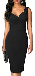 HOMEYEE Cocktail HOMEYEE Damen Vintage 50er Ärmellos Bodycon Cocktail Party Midi Bleistiftkleid B669
