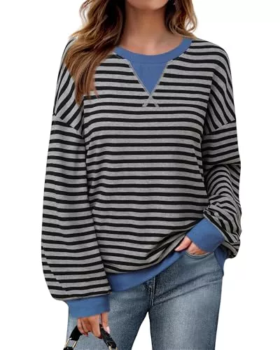 Bodhi talk Pullover & Strickmode Bodhi talk Sweatshirt Damen Oversized Gestreift Farbblock Langarmshirt Rundhals Pullover Damen Lässige Locker Y2K Shirt Top