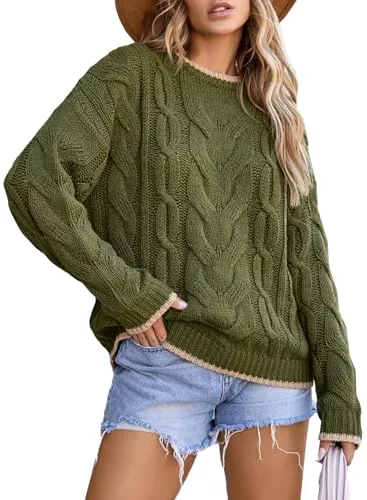 BLENCOT Pullover & Strickmode BLENCOT Damen Pullover Rundhals Farbblock Strickpullover Pulli Casual Lose Langarm Tops Herbst Winter Oberteile S-XXL