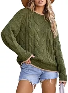 BLENCOT Pullover & Strickmode BLENCOT Damen Pullover Rundhals Farbblock Strickpullover Pulli Casual Lose Langarm Tops Herbst Winter Oberteile S-XXL