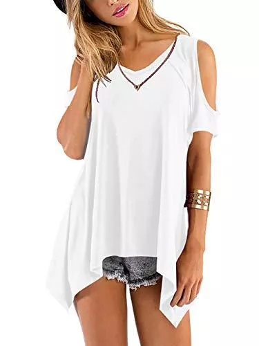 Beluring Kurzarmblusen Beluring Oberteil Damen T Shirt Kurzarm V Ausschnitte T-Shirt Off Shoulder Tops Bluse,S-2XL