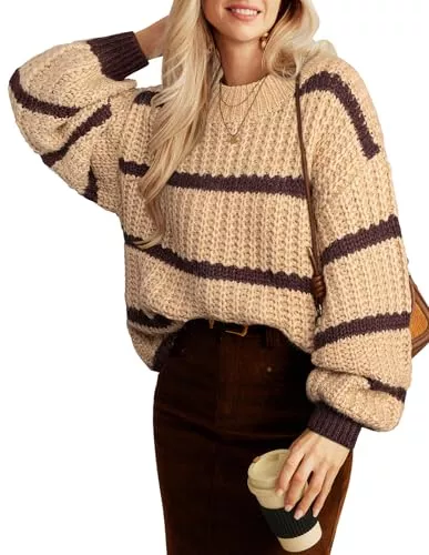 GRACE KARIN Pullover & Strickmode GRACE KARIN Pullover Damen Gestreifte Langärmeliger Pullover Damen Strickpullover Langarm Herbst Winter Pulli