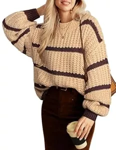 GRACE KARIN Pullover & Strickmode GRACE KARIN Pullover Damen Gestreifte Langärmeliger Pullover Damen Strickpullover Langarm Herbst Winter Pulli