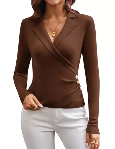 GRACE KARIN Pullover & Strickmode GRACE KARIN Damen Langarm V-Ausschnitt Strickpullover Elegant Slim Fit Sweatshirt Fashion Revers Business Tops