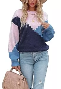 ANCAPELION Pullover & Strickmode ANCAPELION Ancapelio Damen Grobstrick Pullover Casual Stricken Sweater Lange Ärmel Pulli Farbblock Sweatshirt Elegant Jumper Rundhals Lose Oberteile Herbst Winter Outwear für Frauen