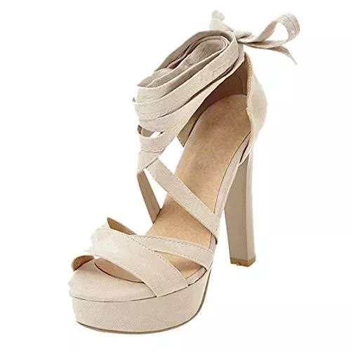 MISSUIT High Heels MISSUIT Damen High Heels Plateau Sandalen mit Schnürung und Blockabsatz Sommer Hohe Sandaletten