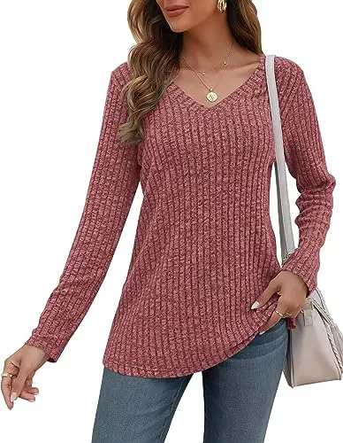 AUSELILY Pullover & Strickmode AUSELILY Pullover Damen V-Ausschnitt Sweatshirts Leichte Strickpullover Langarm Oberteile Langarmshirt Lässige Tops Damen