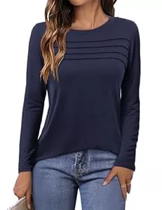 Beluring Langarmshirts Beluring T-Shirt Damen Elegant Langarm Oberteile Rundhals Plissee Tunika Top mit Schlitz