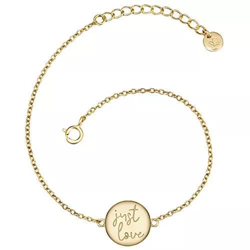 Glanzstücke München Schmuck Glanzstücke München Damen-Armband mit Anhänger Just Love Sterling Silber gelbvergoldet 17 + 3 cm - Armkettchen gelb-gold Silberarmkette mit Spruch Freundschaftsarmbänder Arm-Schmuck