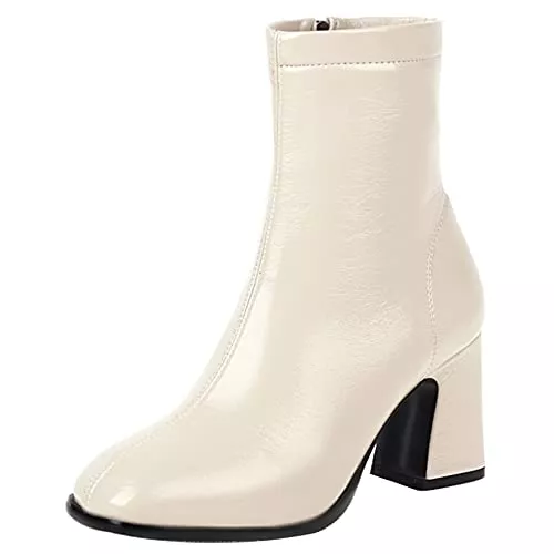 Lroey Reoly Stiefel Lroey Reoly Damenstiefeletten mit Blockabsatz, Kleid Stiefeletten Elegant Zip Kurzschaft Stiefel Höhe Ferse Square Toe Boots, Gr 34-44