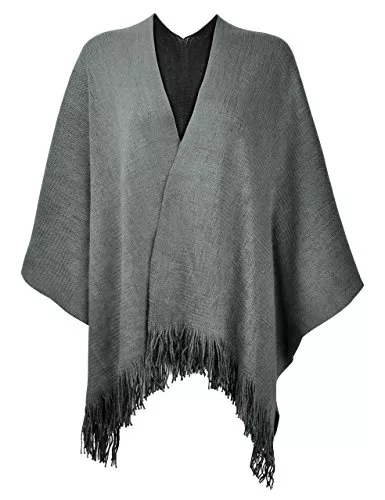 ZLYC Schals & Tücher ZLYC Damen Herbst Winter Kaschmir Poncho Capes Retro Strick Cardigans mit Fransen