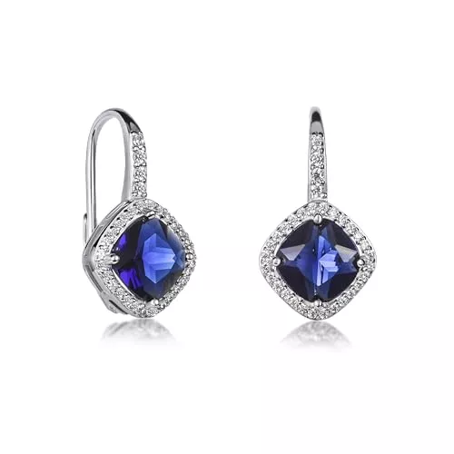 Diamond Treats Schmuck Diamond Treats 925 Sterling Silber Ohrringe für Damen und Mädchen, Cushion Cut hängende Ohrringe für Frauen mit grünen, blauen oder roten Zirkonia-Steinen, Klappbrisuren-Ohrringe aus 925 Silber