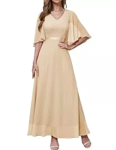 DRESSTELLS Abendkleider DRESSTELLS Damen Ballkleid Lang Abendkleider Elegant für Hochzeit mit Kurze Ärmel