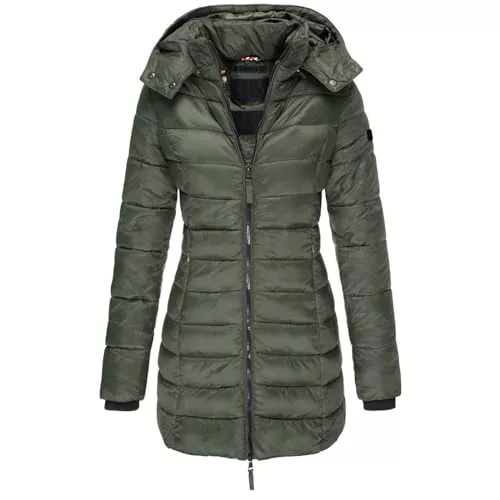 FUPODD Mäntel Daunenmantel Damen Mit Kapuze Winterjacke Damen Warm Gefüttert Steppjacke Damen Outdoor Wintermantel Damen Lang Daunenjacke Frauen Zipper Mantel Damen Winter Puffer Skijacke Dicke Steppmantel