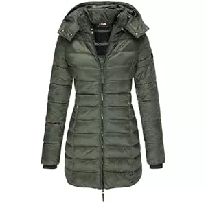 FUPODD Mäntel Daunenmantel Damen Mit Kapuze Winterjacke Damen Warm Gefüttert Steppjacke Damen Outdoor Wintermantel Damen Lang Daunenjacke Frauen Zipper Mantel Damen Winter Puffer Skijacke Dicke Steppmantel