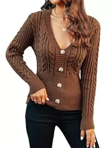 Fisoew Pullover & Strickmode Fisoew Pullover Damen Herbst V-Ausschnitt Langarm Sexy Knöpfen Strickpullover Slim Fit Oberteile Winter