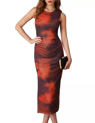 GRACE KARIN Party GRACE KARIN Frauen Elegantes Bodycon Kleid Ärmellos Rundhalsausschnitt Seite geteilt Langes Kleid für Party