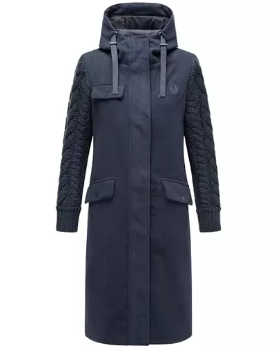 Navahoo Mäntel Navahoo Damen warmer Trenchcoat in Woll-Optik mit Strick-Ärmeln und Kapuze Knit Babe 14 S-3XL