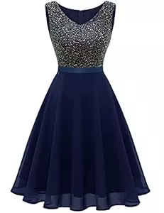 Dressystar Cocktail Dressystar Damen Gliter Pailletten Cocktailkleid Knielang V Ausschnitt Abschlussball A-Linien Hochzeit Gast Kleid