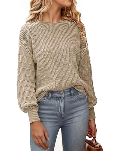 SEVETAT Pullover & Strickmode SEVETAT Pullover Damen Herbst Winter Elegant Rundhals Langarm Pulli Oberteil Einfarbig Grobstrick Jumper Sweater Casual Lose Strickpullover Sweatshirt