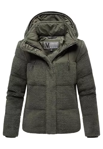 MARIKOO Jacken MARIKOO Damen Winterjacke (XS-XXL) - hochstehender und gefütterter Kragen, 4 Taschen, große Kapuze, Teddy-Puffer-Jacke, Warme Jacke Frauen - N030