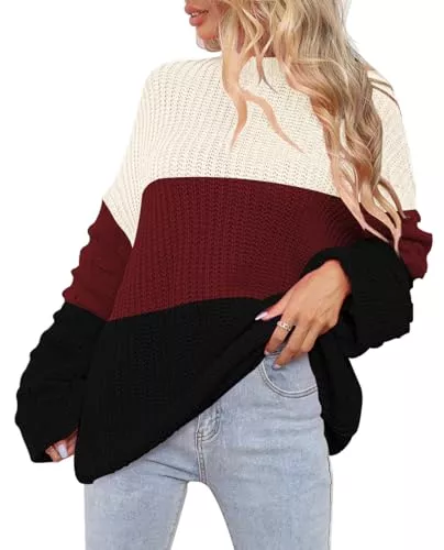 Sovoyontee Pullover & Strickmode Sovoyontee Damen überdimensioniert Rundhalsausschnitt Lose Puffärmel Klobig Stricken Niedlichen Pullover