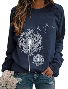 Dresswel Pullover & Strickmode Dresswel Damen Löwenzahn Sweatshirt Langarmshirt Pusteblume Drucken Pullover Herbst Winter Bluse Tops Oberteile