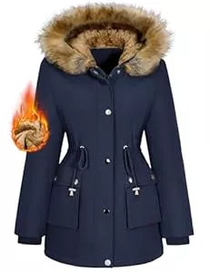 Xnova Jacken Xnova Damen Wintermantel Parka Fleece Gefüttert Warm mit Fellkapuze, Wasserdicht Winterjacke Mittlere Länge mit Reißverschluss Knopfverschluss, Winddicht Outdoorjacke Mantel Coat Frauen Draussen