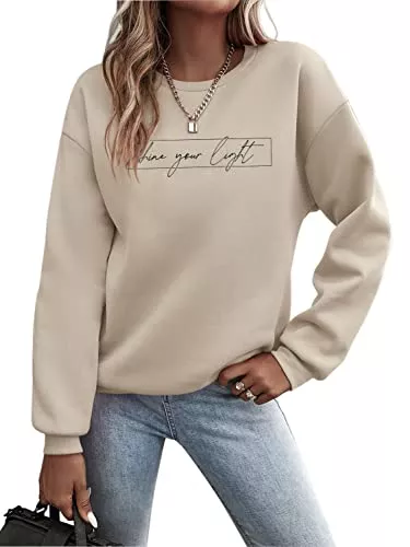 Minetom Pullover & Strickmode Minetom Pullover Damen Sweatshirt Briefe Drucken Langarm Rundhals Pulli Herbst Winter Frauen Buchstaben Druck Locker Casual Oberteil Sport Streetwear Sweatshirts ohne Kapuze Bluse Tops