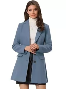 Allegra K Mäntel Allegra K Damen Wollmantel Revers Knopfleiste Wintercoat Mantel