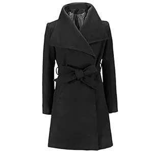 Masrin Mäntel Masrin Trenchcoat Damen Einfarbiger Wollmantel Warme Winterjacke Mittellange Windjacke Langärmelige Wolljacke mit Umlegekragen und Gürtel Cardiganbluse mit offenem Stich Übergangsjacke Wintermantel