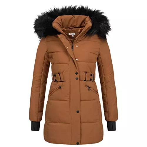 Elara Jacken Elara Damen Steppjacke Winterjacke Kunstfellkragen Chunkyrayan