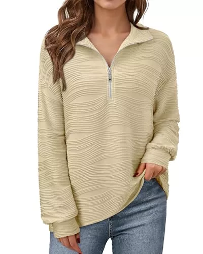 Vafoly Pullover & Strickmode Vafoly Damen 1/4 Reißverschluss Sweatshirt Herbst Winter Frauen Langarmshirt 2024 Fashion Trendy Textured Oberteil