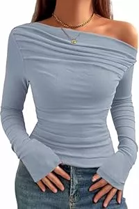 TrendiMax Langarmblusen TrendiMax Damen Langarmshirt Elegant Stretch Pullover Slim Fit One Off Shoulder Oberteil Langarm Tshirts Crop Top Schulterfrei Asymmetrischer Y2k Enge Tops Sexy