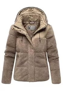 MARIKOO Jacken MARIKOO Damen Winterjacke (XS-XXL) - hochstehender und gefütterter Kragen, 4 Taschen, große Kapuze, Teddy-Puffer-Jacke, Warme Jacke Frauen - N030