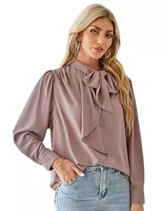 GRACE KARIN Langarmblusen GRACE KARIN Damen Langarm Bluse Lockere Chiffon Oberteile Stehkrage Rüsche Hemd Pull on Bluse Casual Arbeit Büro Top