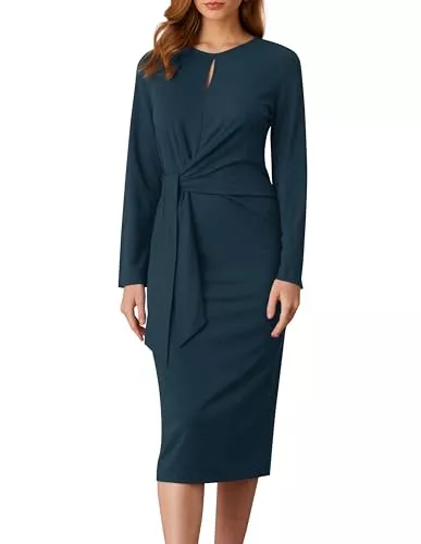 GRACE KARIN Cocktail GRACE KARIN Damen Wickel Etuikleid Elegant Cocktail Party Business Kleid Langärmlig Elastisch Midi Festlich Kleider