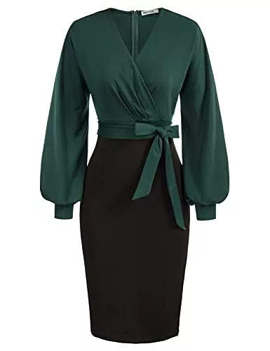 GRACE KARIN Cocktail GRACE KARIN Damen Arbeit Bodycon Bleistiftkleid Langarm Hochzeit Gast Büro Kleider V-Ausschnitt Party CocktailKleid