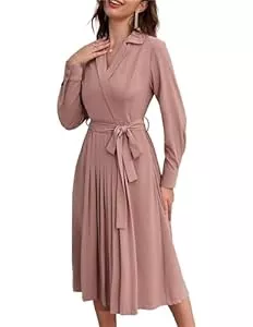 GRACE KARIN Cocktail GRACE KARIN 2023 Damen Elegante A-Linie Businesskleid Lange Ärmel Casual Reverskragen Büro Kleid mit Taillengürtel