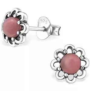 EYS JEWELRY Schmuck EYS JEWELRY Ohrstecker Damen Blume Blüte 925 Sterling Silber Rhodonit rosa-pink Damen-Ohrringe