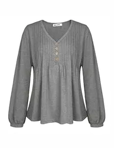 GRACE KARIN Langarmblusen GRACE KARIN Casual Langarmshirt Damen V-Ausschnitt Plissee Oberteile Elegant Herbst Tunika Blusen