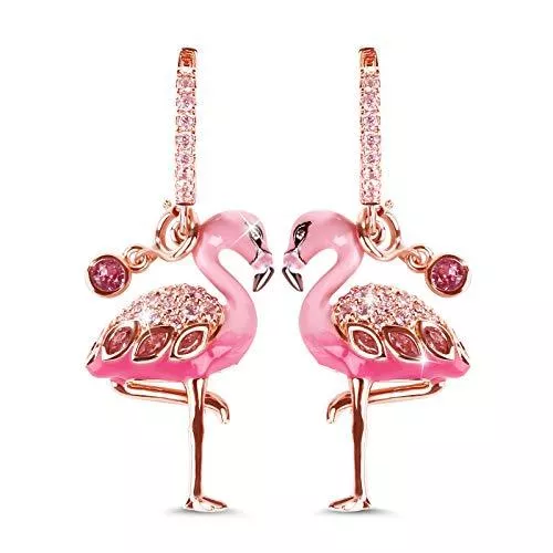 GNOCE Schmuck Gnoce Flamingo Ohrhänger Silber 925 Schwarz&quot;Feurige Leidenschaft&quot; Rose Gold Anhänger Ohrringe mit Zirkonia Schmuck Geschenk für Damen Mädchen Ehefrau Geburtstag
