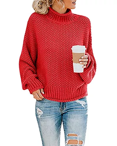 Imuedaen Pullover & Strickmode Imuedaen Pullover Damen Elegant Winter Rollkragenpullover Strickpullover Grobstrickpullover Casual Lose Langarm Pulli Oberteile