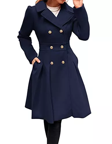 GRACE KARIN Mäntel GRACE KARIN Damen Mantel Wintercoat Revers Zweireihiger Mantel Knielang Trenchcoat Winter Lang A-Linie Jacke Outwear
